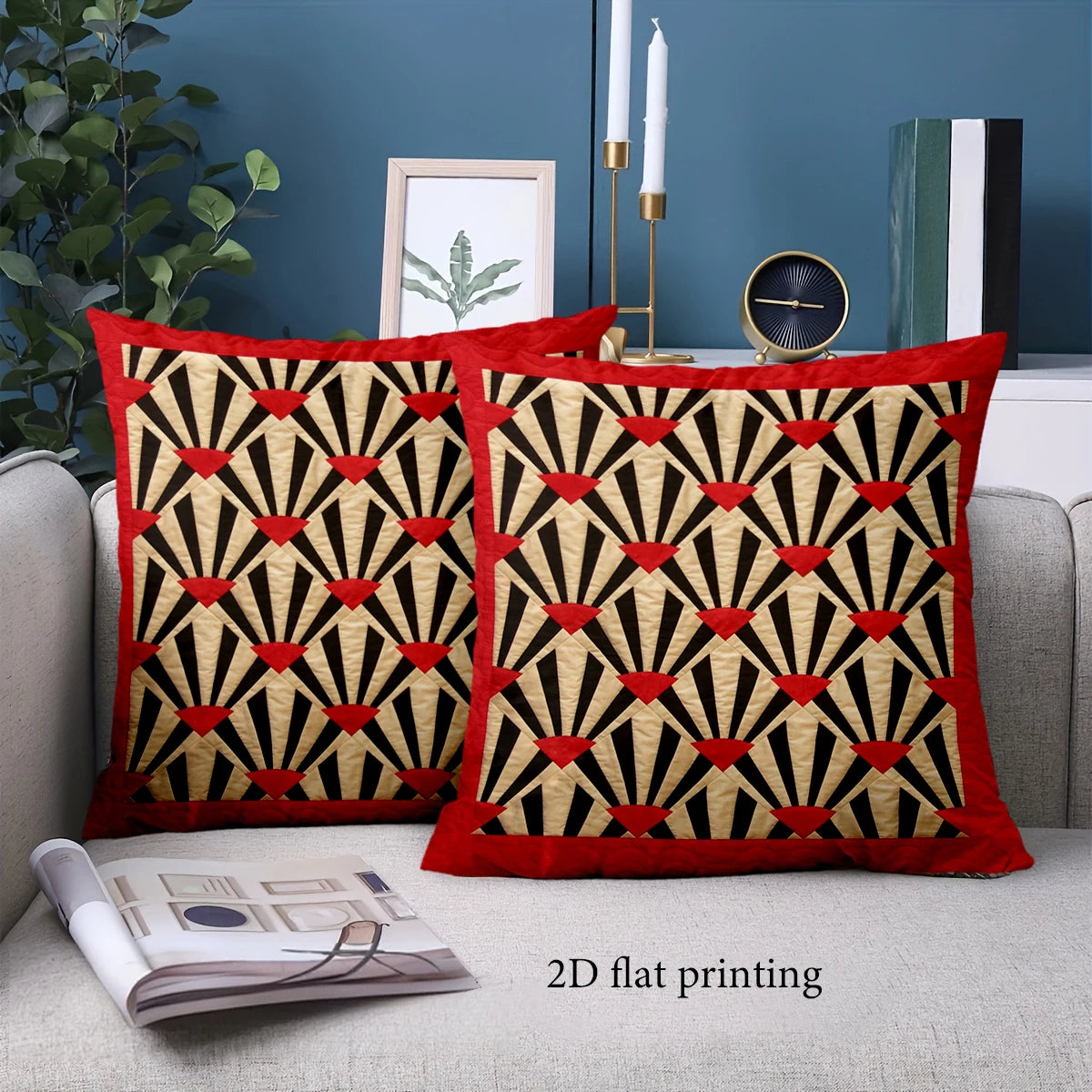 taie d'oreiller polyester imprimé motif géométrique moderne rouge triangles coeurs 45x45cm maison