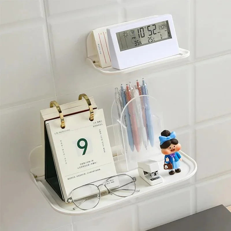 étagère murale pliable blanche minimaliste adhésifs lunettes montres calendriers stylos figurines serviettes parfums