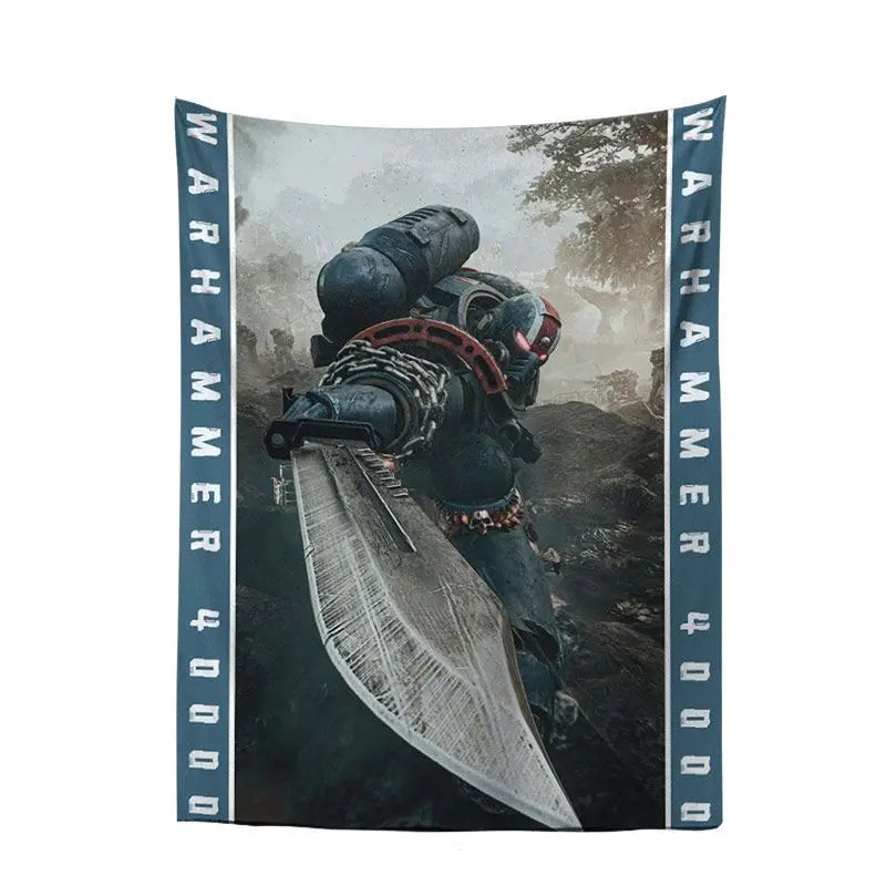 tapisserie murale warhammer 40k personnage armé bleu noir rouge moderne détaillée hand washable digital