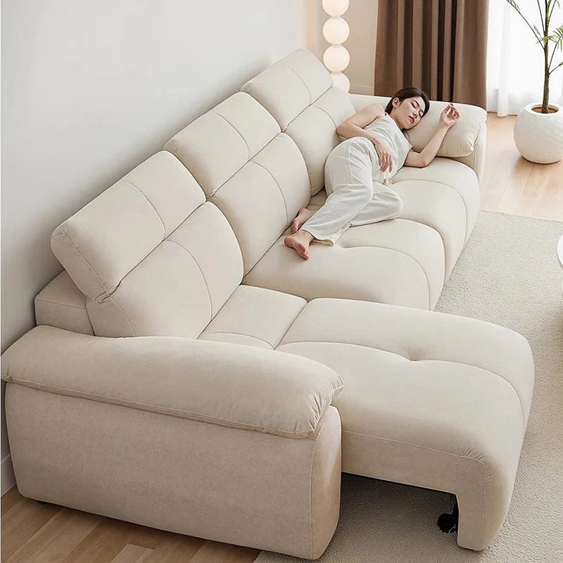 canapé lit moderne convertible beige oreillers 196x160x98cm tissu composite sponge down adjustable