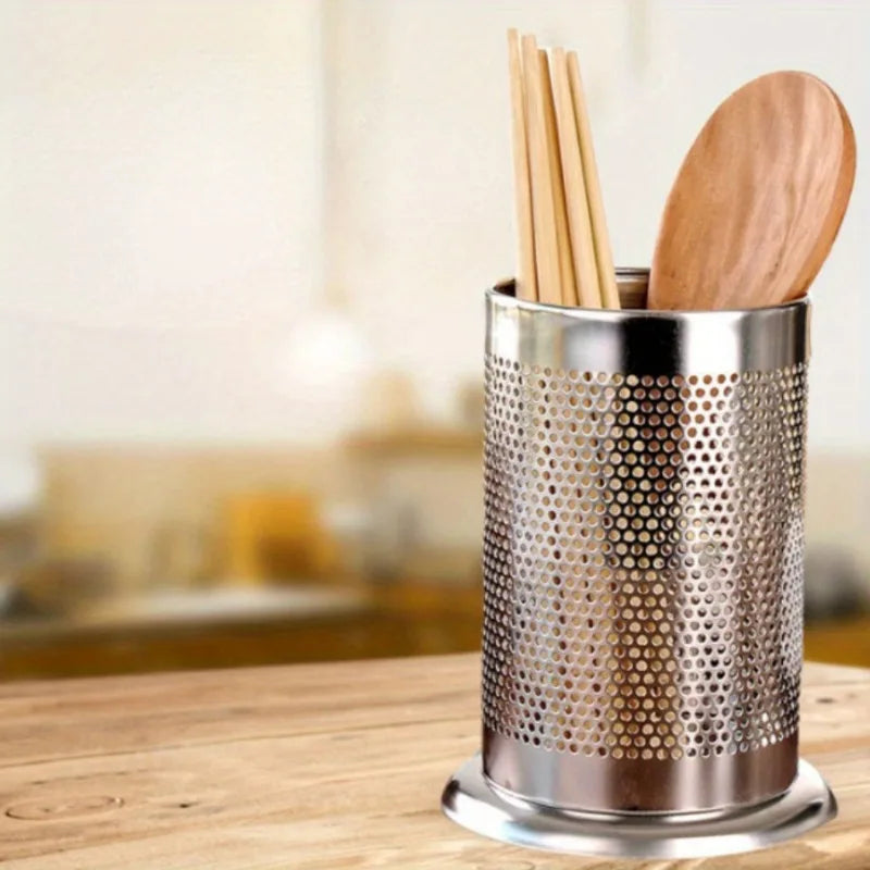 organisateur couverts moderne argenté perforations baguettes cuillères fourchettes rangement cuisine minimalistechinois