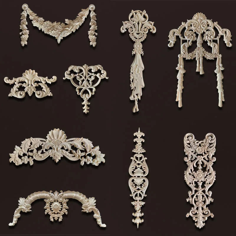ornement décoratif bois blanc baroque fleurs feuillage classique fixations invisibles