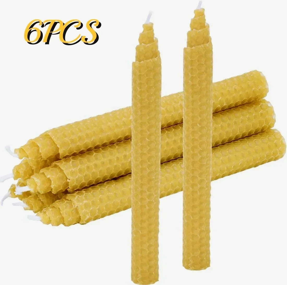 bougies coniques cire d'abeille hexagone jaune sans fumée decoration table classique maison