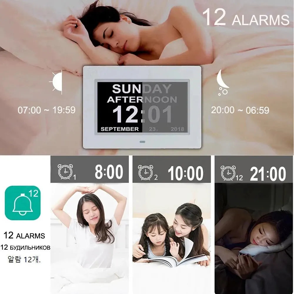 horloge led calendrier blanc affichage numérique moderne alarme date heure jour langues luminosité