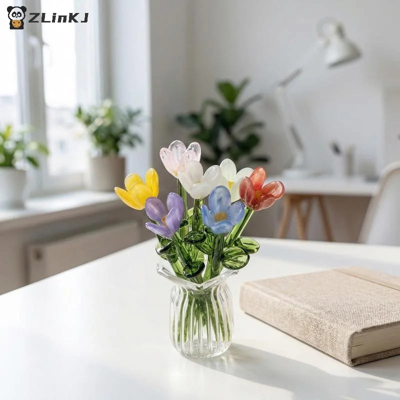 bouquet fleurs artificielles verre transparent jaune blanc rose bleu violet moderne minimaliste