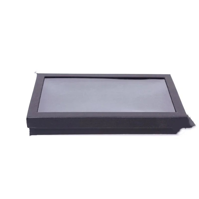 boîte bijoux noire tissu velours géométrique classique rangement 36 compartiments couvercle transparent organisateur