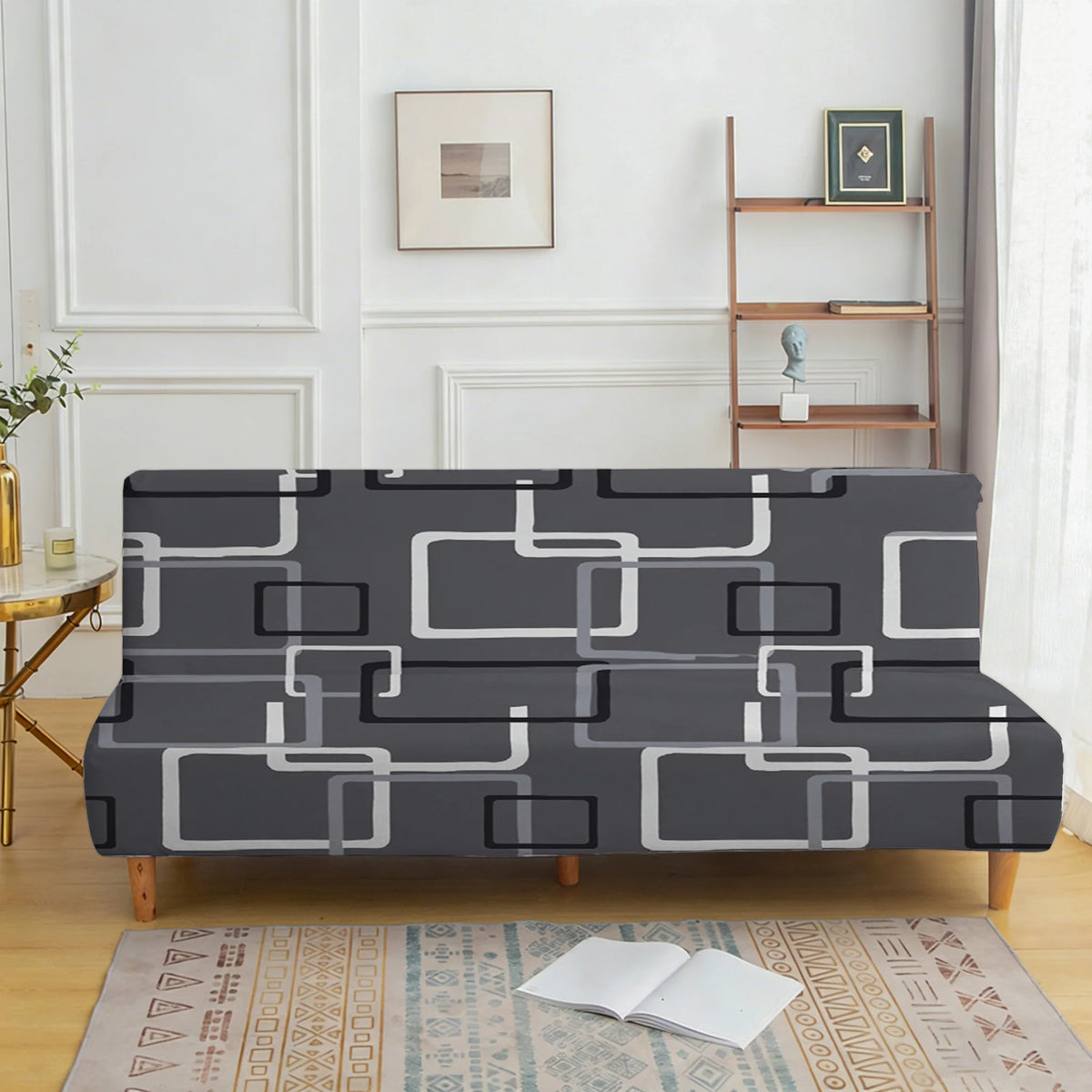 couverture canapé lit élastique géométrique noir gris moderne machine lavable 185 210cm