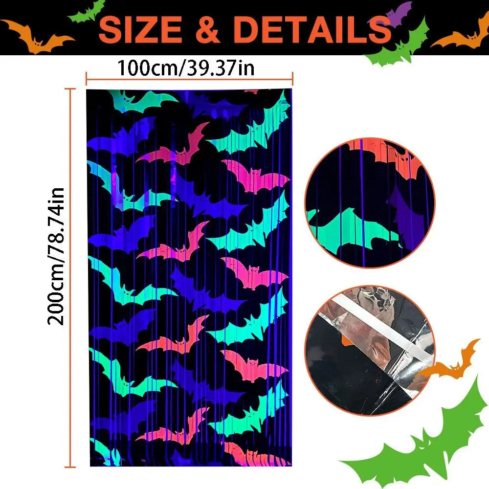rideau guirlandes halloween chauves souris noir rose bleu vert violet opalescent