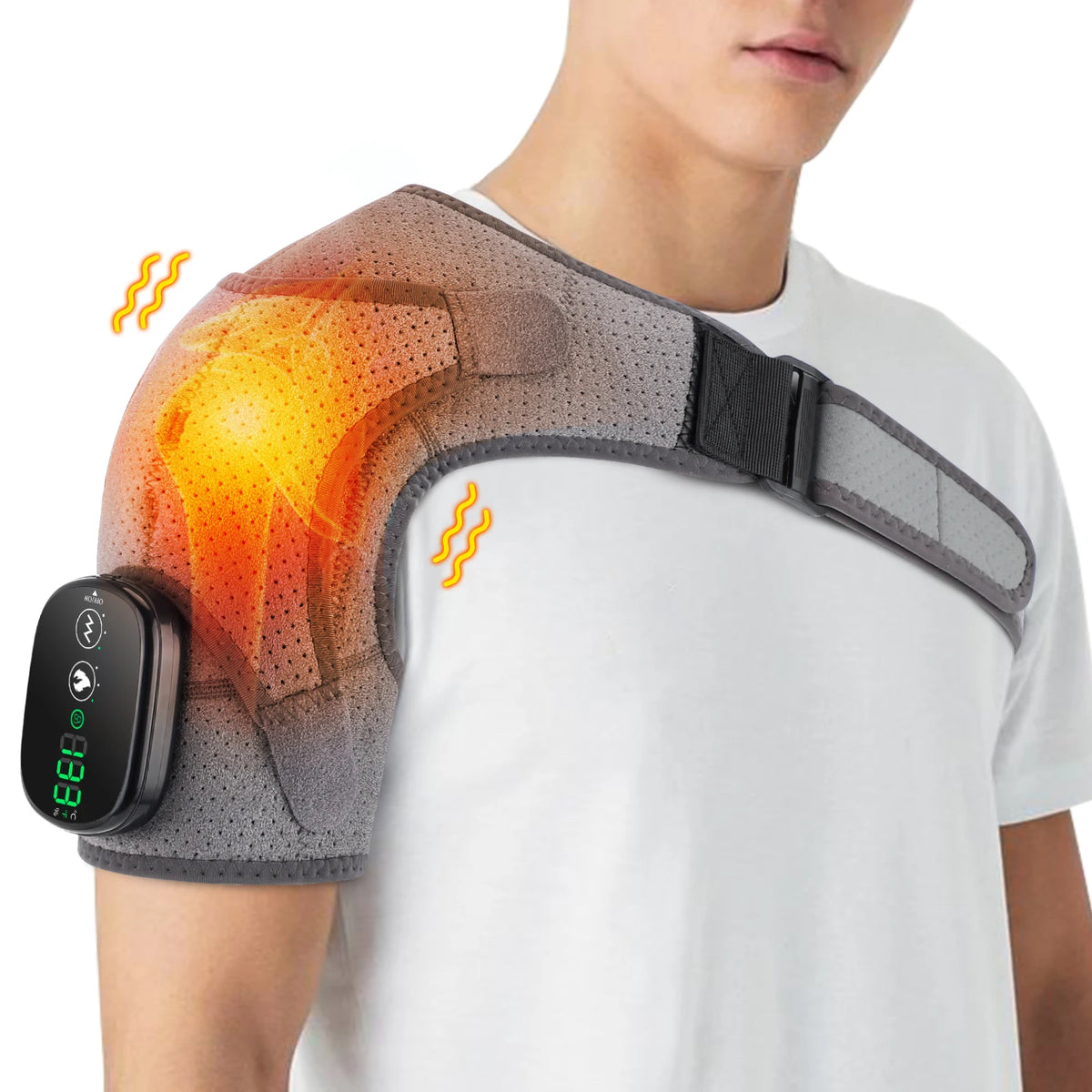 masseur électrique dos épaules vibration ceinture ajustable batterie affichage numérique contrôle température vitesse gris