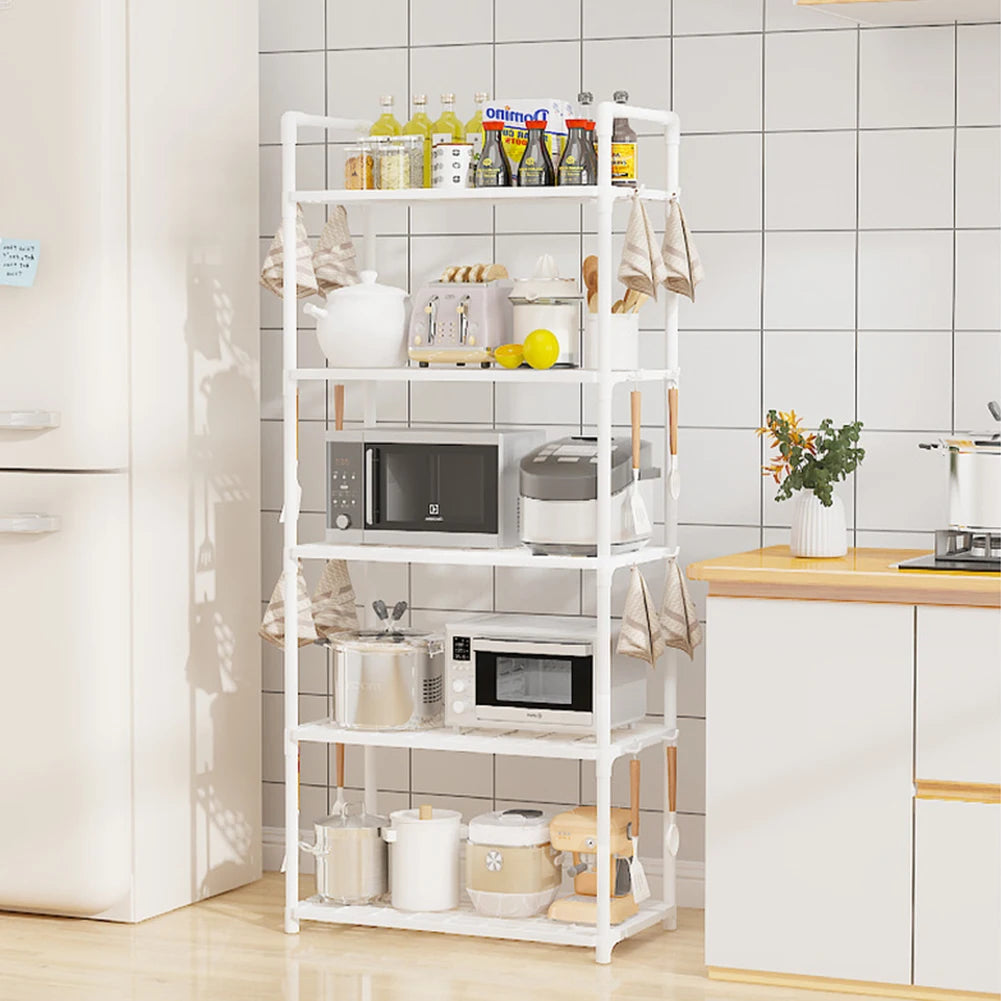 étagère cuisine réglable blanc noir paniers tissu moderne rangement ustensiles fruits bouteilles micro onde
