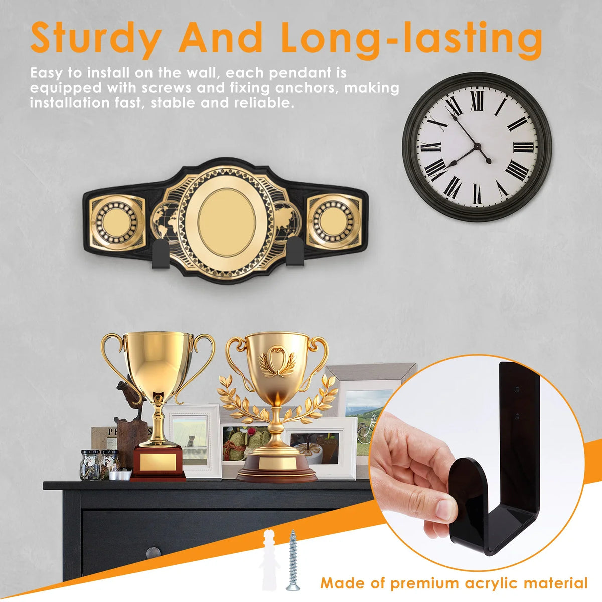 supports muraux ceintures championnat noir or plusieurs trophées boxe sportifs
