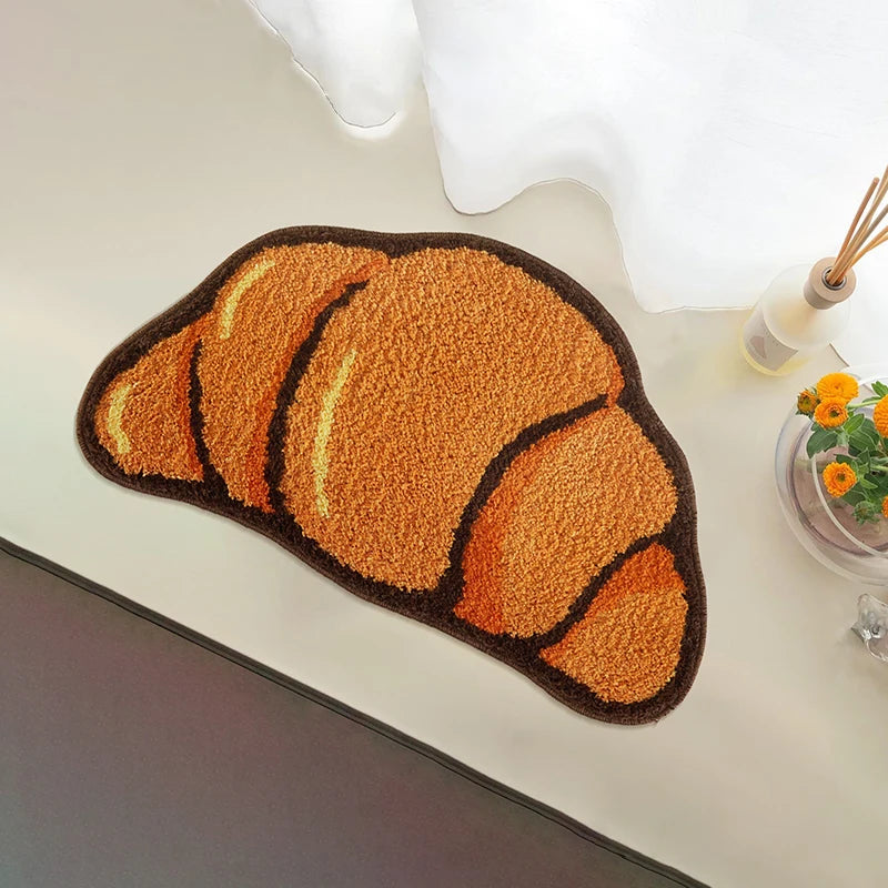 tapis croissant orange marron moelleux antidérapant acrylique flocage créatif salon salle bain cuisineextérieur