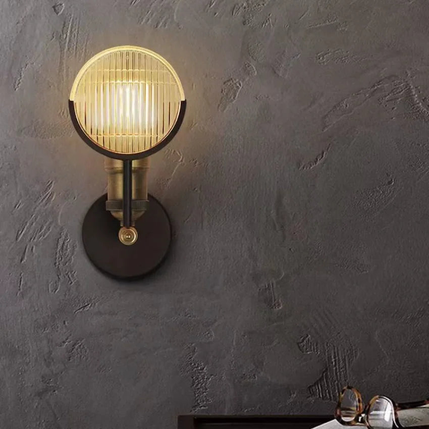 lampe murale industrielle vintage transparente noir doré striés éclairage chambre cuisine salle manger
