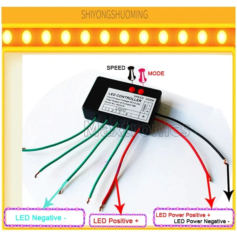 contrôleur led single color noir câbles boutons vitesse mode entrée sortie 12v 24v 4ch