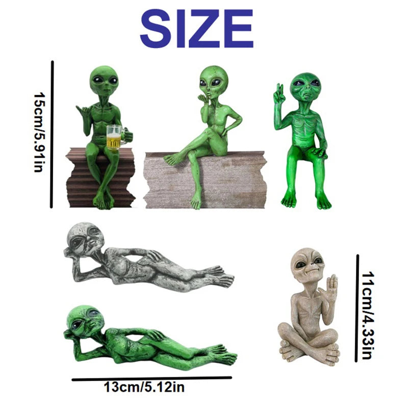 statues aliens résine vert gris yeux grands ouverts réaliste détaillé verre bière intérieur extérieur
