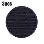 coasters silicone noirs rayures horizontales adhésifs résistants chaleur moderne respectueux l'environnement(viscoses) 10cm 5cm