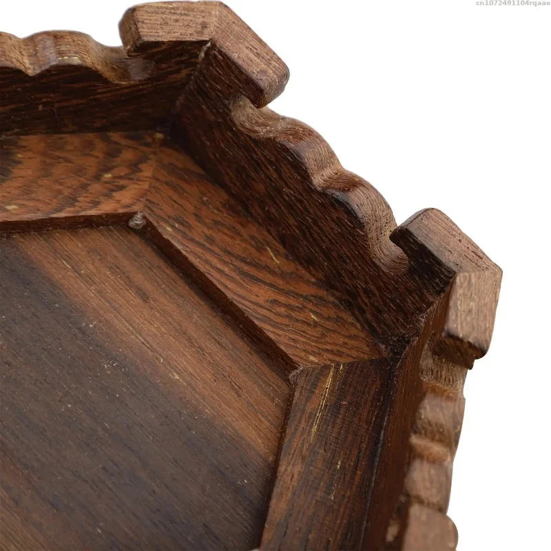 socle bois hexagonal décoration marron foncé grain lisse asiatique pot fleurs figurine cloches réveil