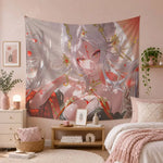 tapisserie murale art numérique anime femme cheveux blancs accessoires dorés détails floraux 100x150cm 150x200cm