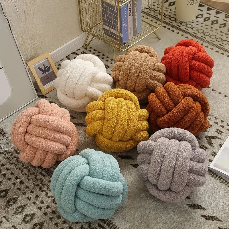 coussin décoratif rond velours effet nœud canapé salon moderne maison texte