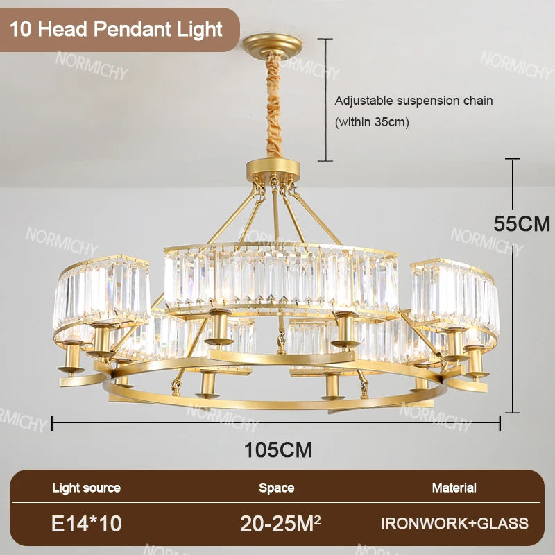 lustre moderne doré transparents rectangulaires corde salon chambre