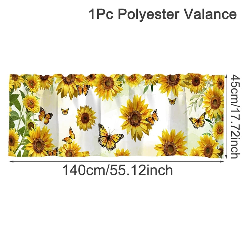 rideau floral printemps tournesol eucalyptus sauvage fleuri décoration fenêtre cuisine chambre semi transparent polyester