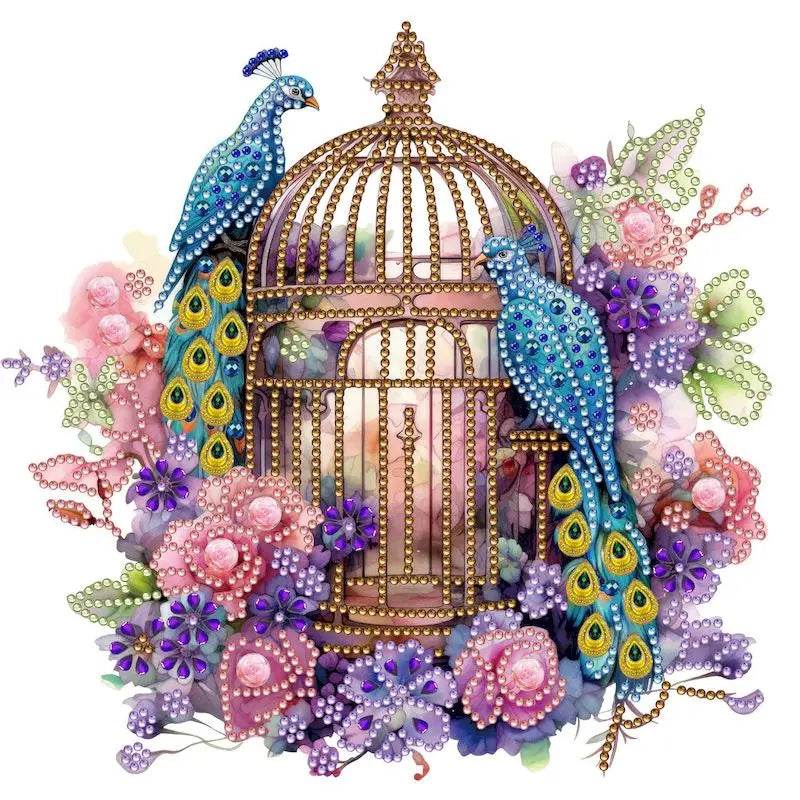 tableau diamants oiseaux fleurs multicolore moderne décoration murale adhésif création artisanale 30x30cm