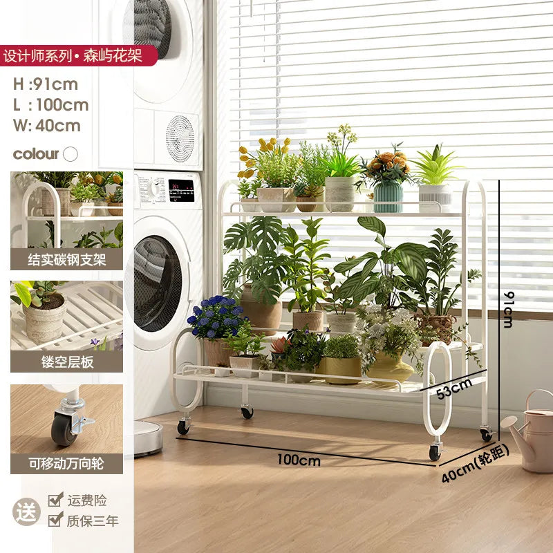 étagère métal mobile moderne roulettes blanc noir plante pot extérieur assemblage facile