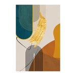 peinture abstraite contemporaine toile géométrique lignes ondulées coups pinceau dorés orange beige noir gris
