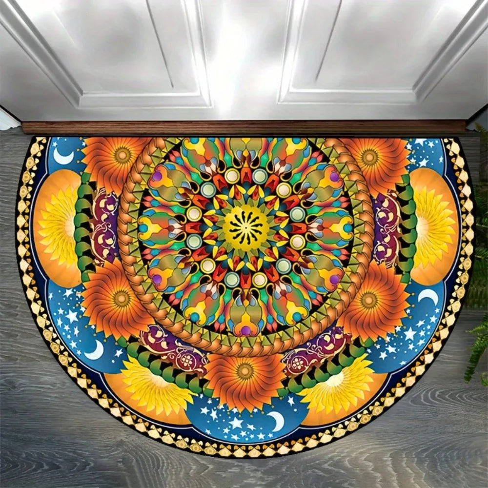 tapis porte demi rond motif floral moderne antidérapant lavable divers couleurs abeilles mandala