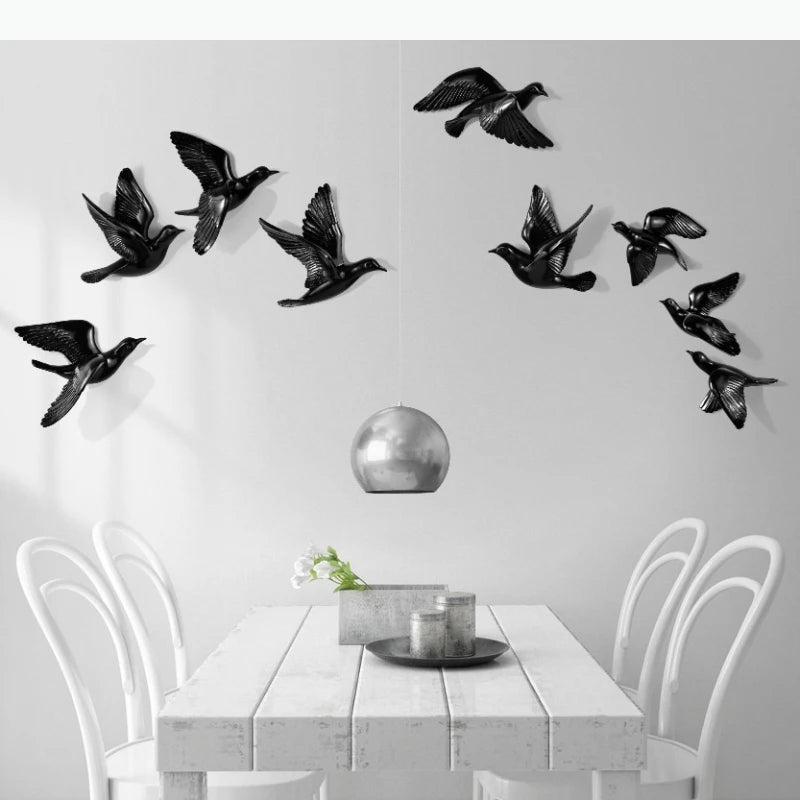 décorations murales oiseaux vol bleu doré blanc noir réalistes plumes modernes