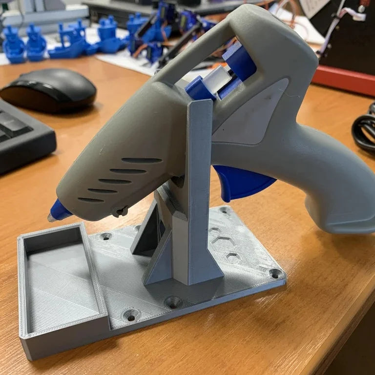support pistolet colle chaud récupérateur colle impression 3d texturé gris bleu utilitaire maison atelier
