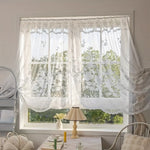 rideau floral dentelle polyester blanc translucide vintage champêtreextérieur fixe single panel