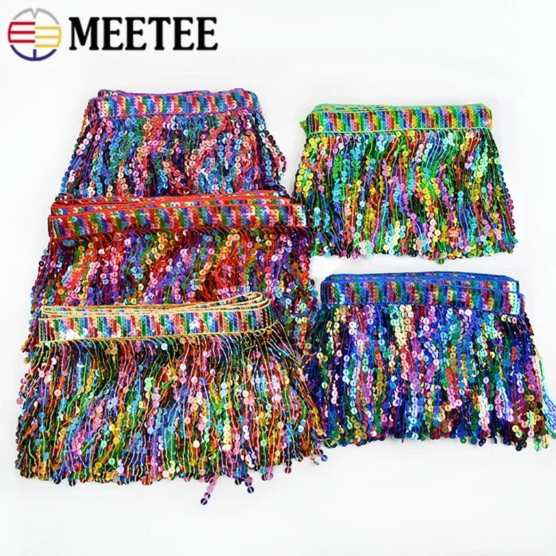 frange pailletée multicolore dentelle perlée élastiquée jupe élégante décoration vêtement textile maison DIY
