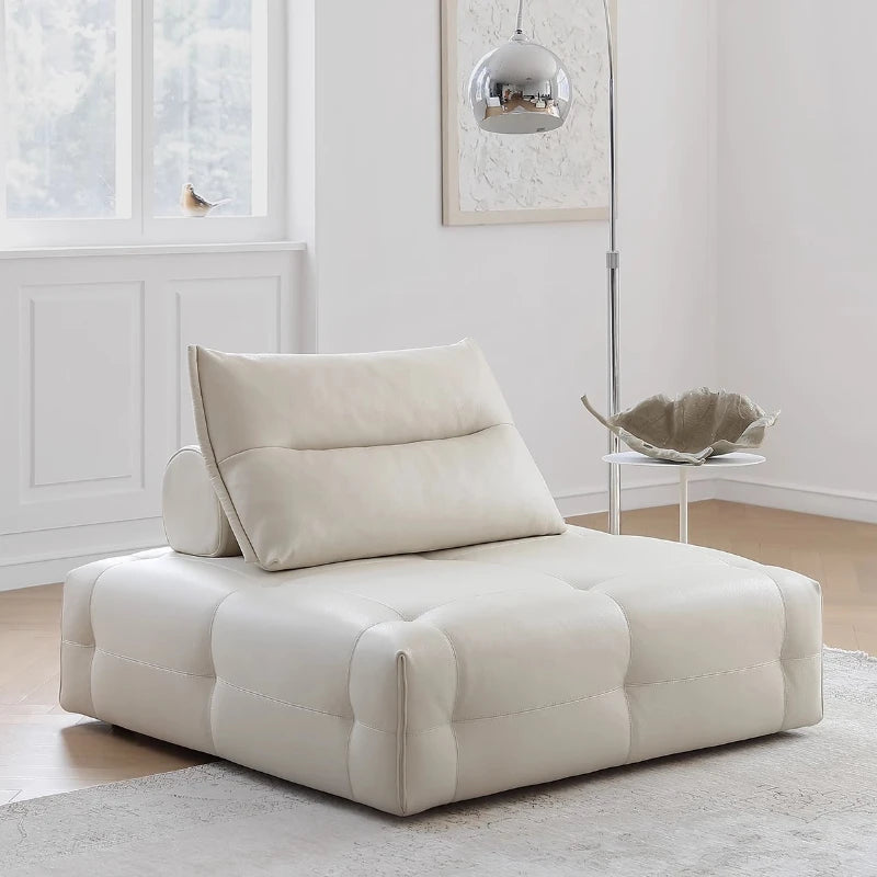 canapé moderne bois cuir lisse beige clair coussins éponge minimaliste salon adults couples scandinave