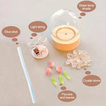 veilleuse nuit tulipes rose pâle feuilles vertes base bois transparent moderne