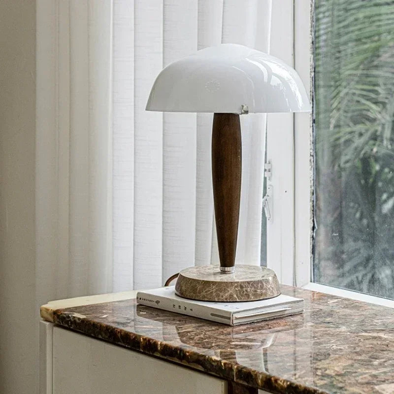 lampe table moderne verre blanc base marbre éclairage led blanc nordique intérieur chambre coucher