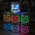 masque lumineux cosplay marshmello blanc noir souriant oreilles lapin texturé moderne câble électrique