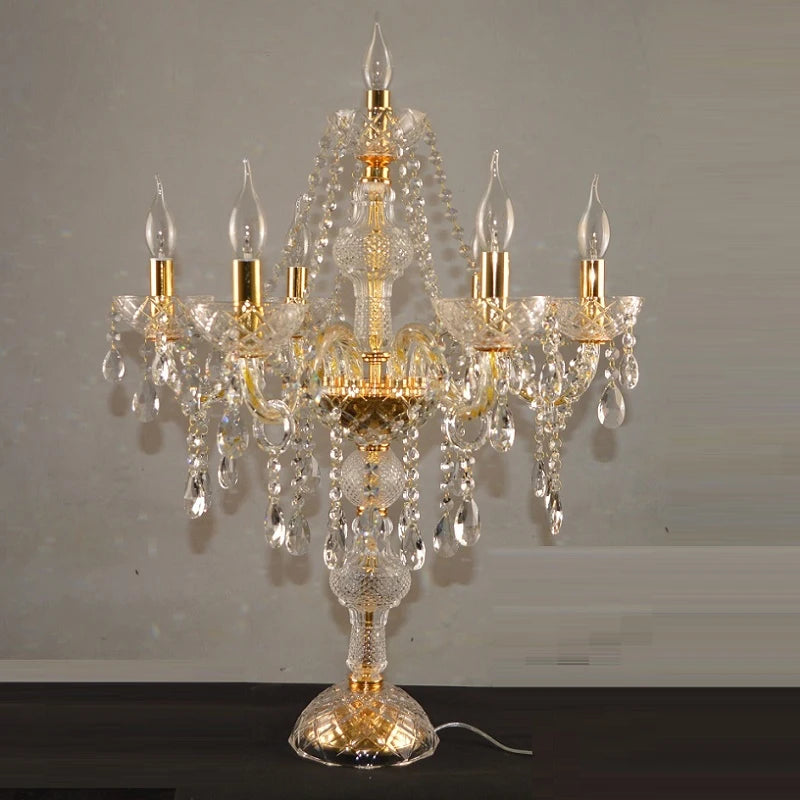 lampe table cristal transparent doré élégante baroque luxueuse chambre coucher led interrupteur bouton