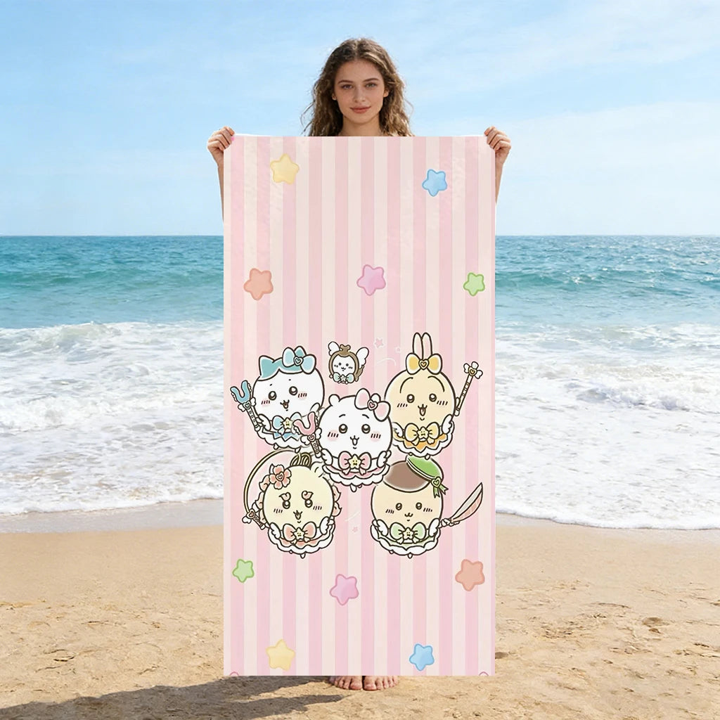 serviette plage rose clair étoiles animées absorption rapide polyester coton été plage yoga piscine