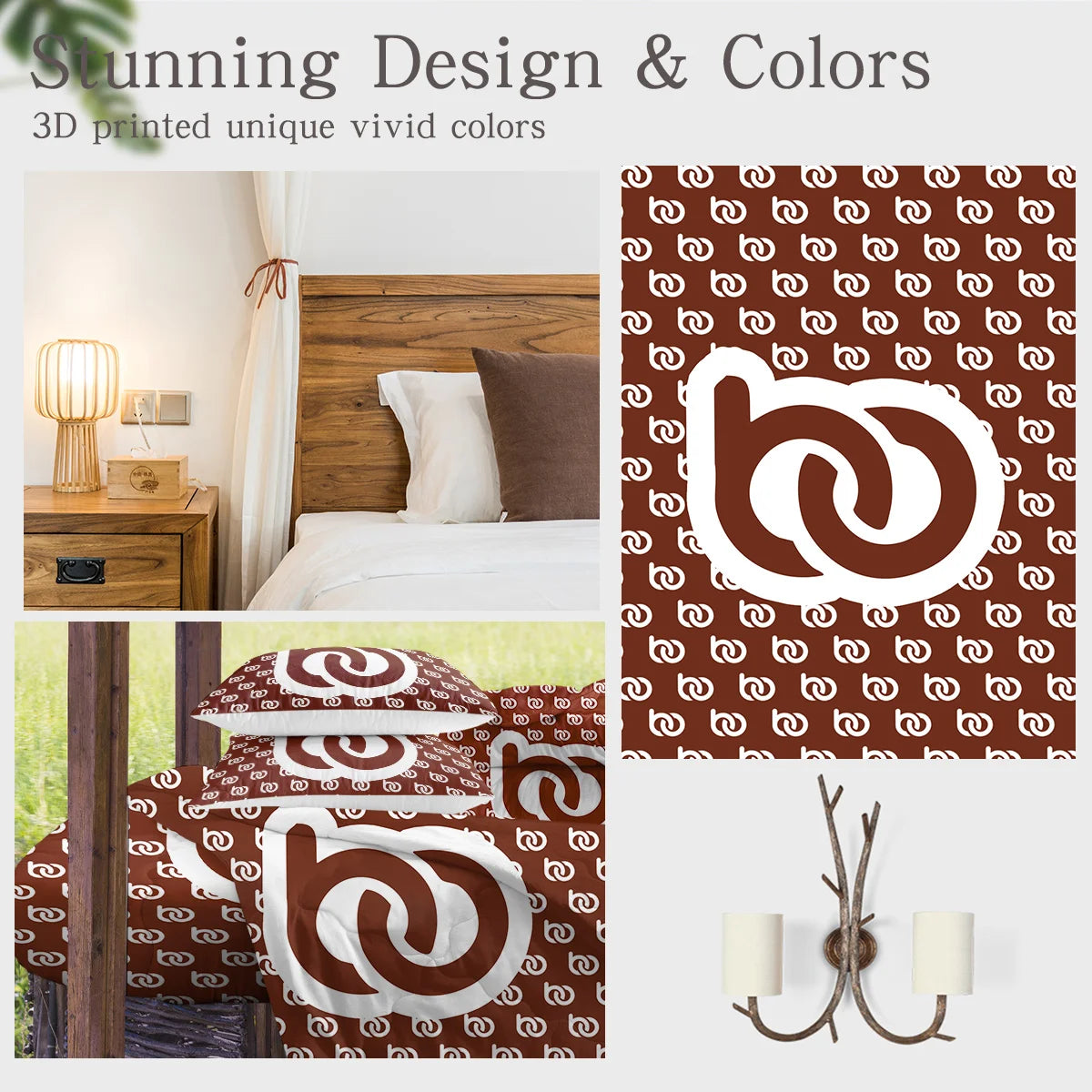 ensemble literie marron foncé imprimé spirale moderne taies oreiller coussin