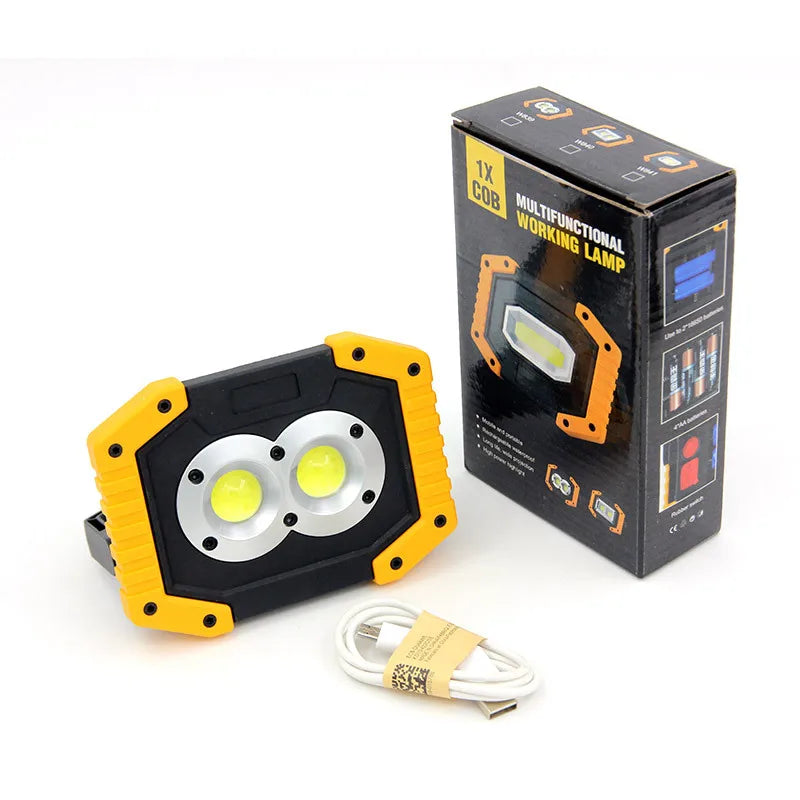 projecteur led multifonctionnel industriel jaune noir compartiment piles usb