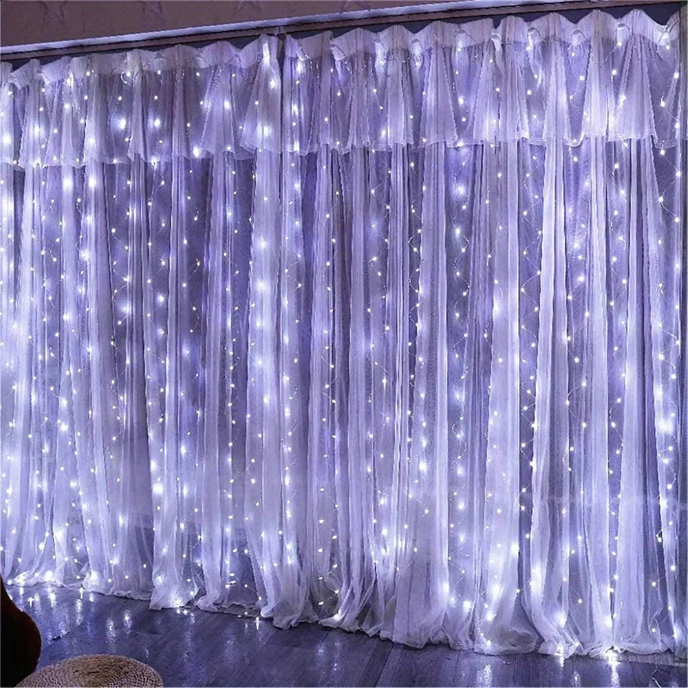 rideau lumineux étoiles blanc multicolore moderne télécommande led 600led 6mx3m transparent vacances