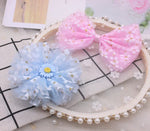 ruban decoratif fleurs blanches violet bleu clair rose vert clair adhésif polyester elasthanne 6cm