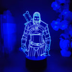 lampe led 3d figure personnage armé violet bleu rouge vert base télécommande