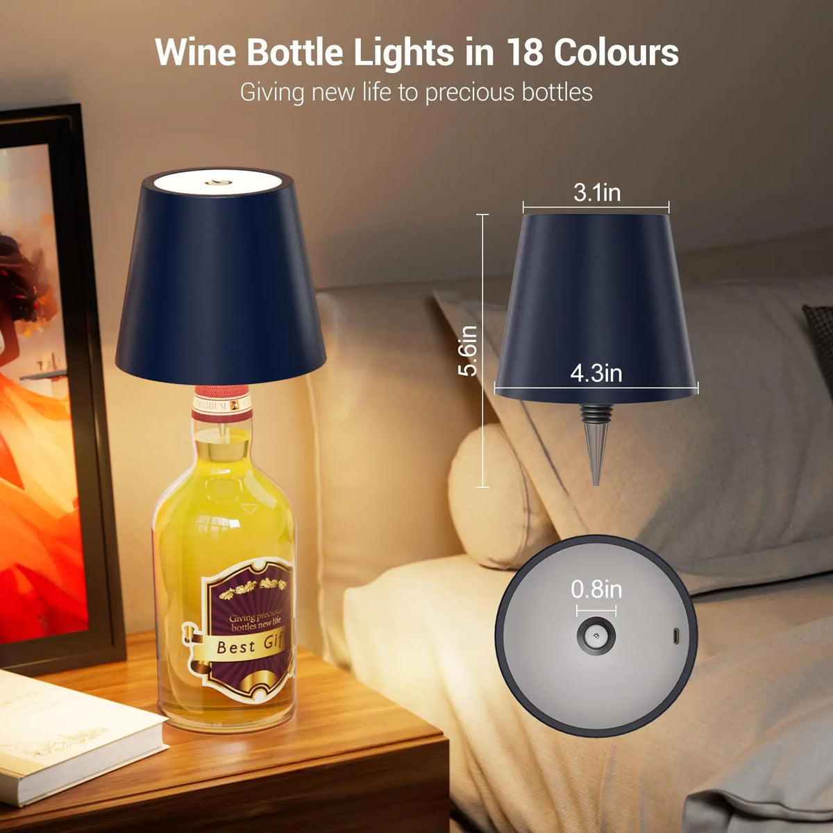 lampe bouteille led rechargeable rgb or noir moderne adhésive