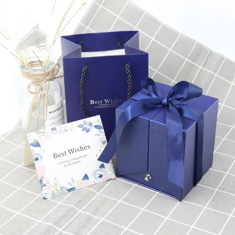 boîte cadeau rose classique boîte bijoux sac inclusion bouquet fleurs artificielles collierintérieur