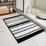 tapis bain moderne rayures horizontales carreaux géométriques résistant taches blanc bleu marine