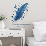 sticker mural moderne plumes oiseaux volant bleu adhésif résistant eau dimension 65x53 cm chambre