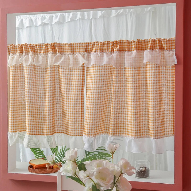 rideau orange classique carreaux polyester cuisine décoration intérieure blanc