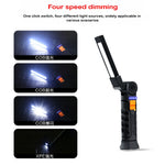 lampe travail rechargeable usb aimant noir lumiere led forte réglages luminosité camping auto défense